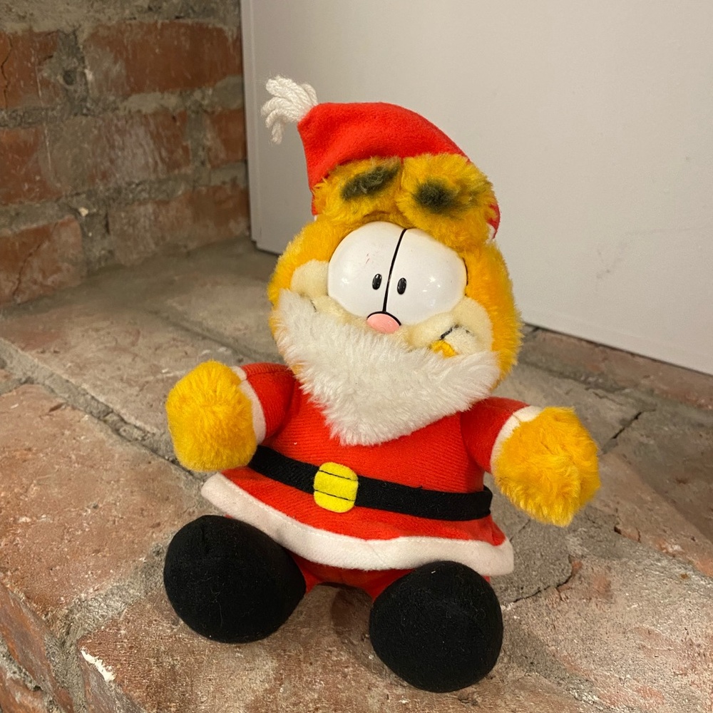 80s Garfield Santa Claus plush toy - played with condition vintage Christmas